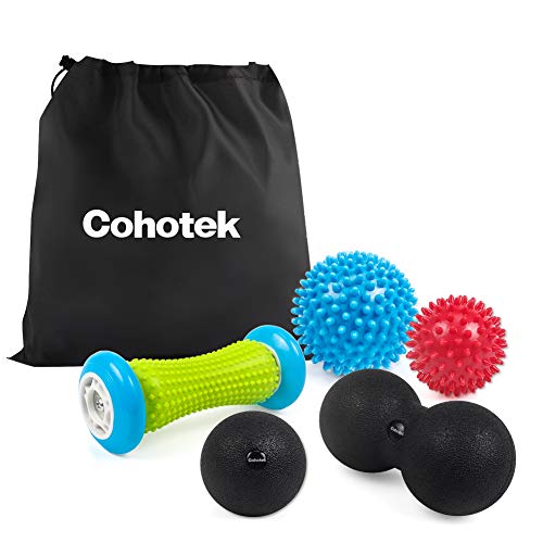 Cohotek 5 Piezas Bolas de Masaje Muscular- 2 x Bolas Masaje con Pinchas, 1 x Lacrosse Bola, 1 x Bola Doble, 1 x Rodillo de Masaje para Terapia Muscular- Ideal para Espalda, Piernas, Pies y Manos, etc