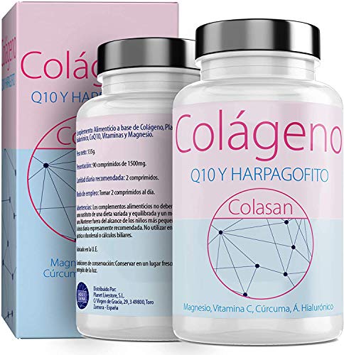 Colágeno Con Magnesio |Vitamina C|Ácido Hialurónico + Q10 |Cúrcuma|Hárpago| Vitamina D3 |Suplemento Para Una Piel Radiante y Un Buen Mantenimiento las Articulaciones| 90 COMP
