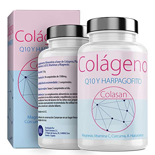 Colágeno Con Magnesio |Vitamina C|Ácido Hialurónico + Q10 |Cúrcuma|Hárpago| Vitamina D3 |Suplemento Para Una Piel Radiante y Un Buen Mantenimiento las Articulaciones| 90 COMP