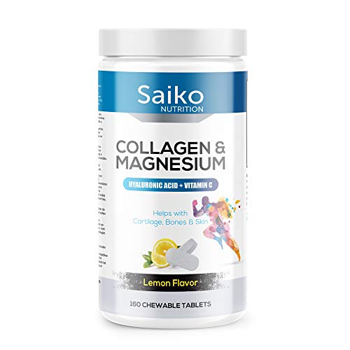 Colágeno con Magnesio y Vitamina C Masticable - Formula Novedosa, Doble de Colágeno por Comprimido - Regenerador de Tejidos, Huesos y Articulaciones, Previene Lesiones, 160 Comprimidos (Limón)