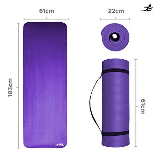 Colchoneta para yoga JLL® extra gruesa de 15 mm, colchoneta antideslizante, para pilates, entrenamiento y ejercicio disponible en color negro, azul, púrpura, rosa, verde y rojo. También es ideal para usar como colchoneta para acampar., morado