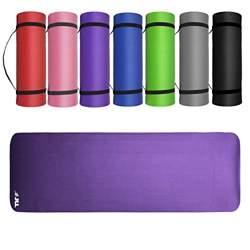 Colchoneta para yoga JLL® extra gruesa de 15 mm, colchoneta antideslizante, para pilates, entrenamiento y ejercicio disponible en color negro, azul, púrpura, rosa, verde y rojo. También es ideal para usar como colchoneta para acampar., morado