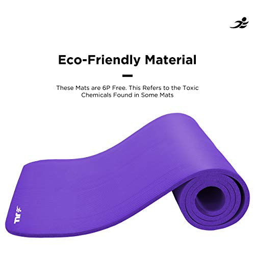 Colchoneta para yoga JLL® extra gruesa de 15 mm, colchoneta antideslizante, para pilates, entrenamiento y ejercicio disponible en color negro, azul, púrpura, rosa, verde y rojo. También es ideal para usar como colchoneta para acampar., morado