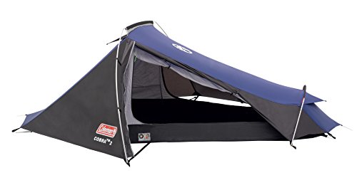 Coleman Cobra 2  Tienda de campaña de 2 plazas para trekking o senderismo, acampadas y festivales, compacta, cabe en una mochila, impermeable hasta 3000 mm de columna de agua, Azul, 2 personas