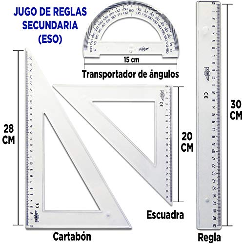 Coleset Pack Material Escolar Secundaria Instituto ESO Educacion secundaria Kit Utiles Escolares Barato Set Compas Escolar Adaptador Lote Materiales Kawaii Escuadra y Cartabon Rotuladores Calibrados