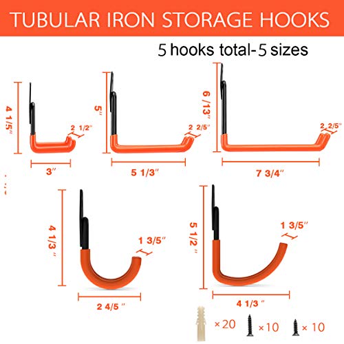 Colgadores de Bicicletas pared Soportes para Colgar Bicicletas Ganchos Escalera Ferretería, Heavy Pesado Colgadores para Garaje con Montaje en Pared Soporte para Escalera Storage (5 Pieze - Naranja)