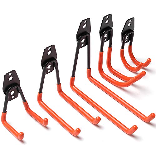 Colgadores de Bicicletas pared Soportes para Colgar Bicicletas Ganchos Escalera Ferretería, Heavy Pesado Colgadores para Garaje con Montaje en Pared Soporte para Escalera Storage (5 Pieze - Naranja)