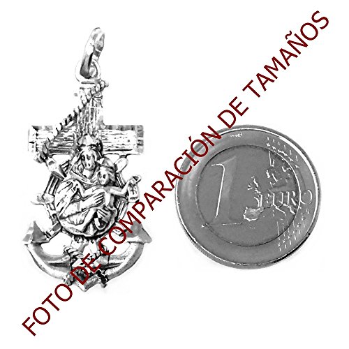 Colgante Plata Ley 925M Cruz Marinera Virgen Del Carmen 38mm. Unisex Ancho 20mm. Unisex