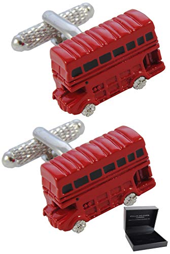 COLLAR AND CUFFS LONDON - Gemelos Caja DE Regalo - Bus de Londres - Inglaterra Británico Clásico Transporte - Latón - Color Rojo