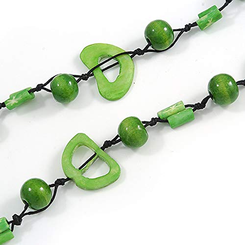 Collar de cordón de algodón con cuentas redondas y ovaladas, color verde lima, 84 cm de largo