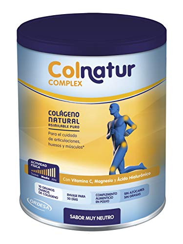 Colnatur Complex Neutro 330 g - Colágeno natural asimilable puro, con vitamina C, Magnesio y Ácido Hialurónico - Cuidado de articulaciones, huesos y músculos. Actividad física media - 11 g/día.