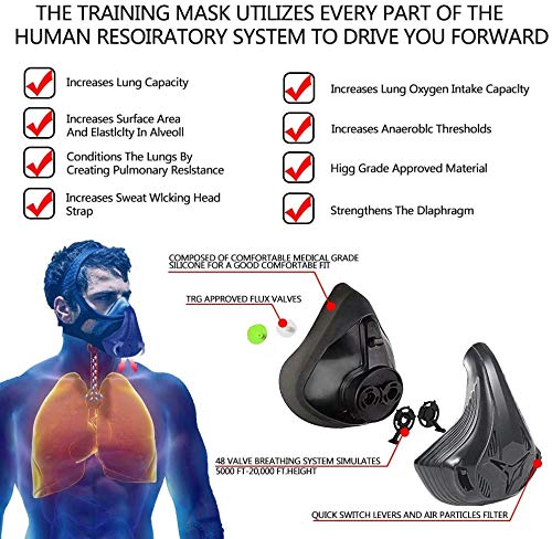 ColorJoy Máscara de Entrenamiento 4.0 con 8 filtros Máscara de Entrenamiento 48 Niveles Niveles de Resistencia respiratoria - Entrenamiento de máscara de Fitness en simulación de Gran altitud Aumenta