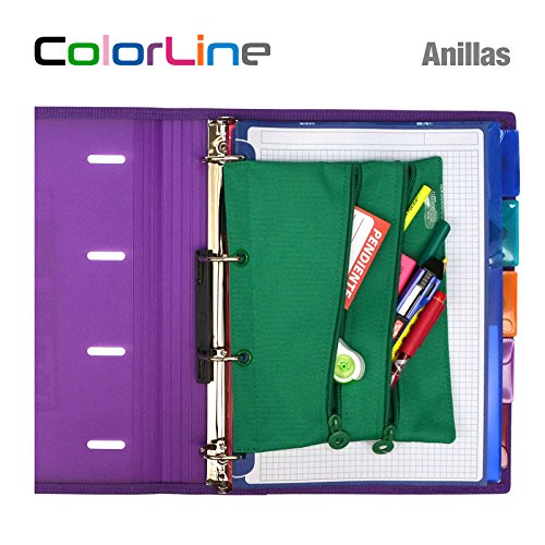 Colorline 52811 - Porta Todo con Anillas, Especial para Carpetas de Anillas, Material Escolar y Accesorios, Color Morado, Medidas 23 x 18 cm