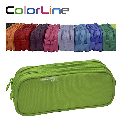 Colorline 59811 - Portatodo Doble, Estuche Multiuso para Viaje, Material Escolar, Neceser y Accesorios. Color Verde, Medidas 21 x 9 x 5.5 cm