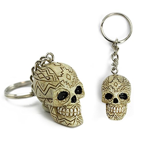 COM-FOUR® 4X Llavero, Calavera y Tibias Cruzadas con Varios Adornos detallados, Idea de Regalo - Calavera 4 cm (04 Piezas - 9 x 3 cm)