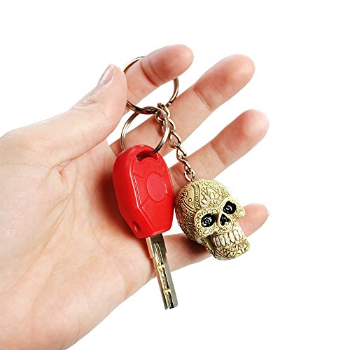 COM-FOUR® 4X Llavero, Calavera y Tibias Cruzadas con Varios Adornos detallados, Idea de Regalo - Calavera 4 cm (04 Piezas - 9 x 3 cm)