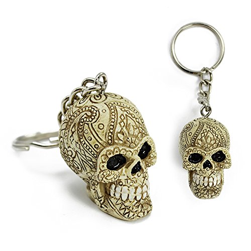 COM-FOUR® 4X Llavero, Calavera y Tibias Cruzadas con Varios Adornos detallados, Idea de Regalo - Calavera 4 cm (04 Piezas - 9 x 3 cm)