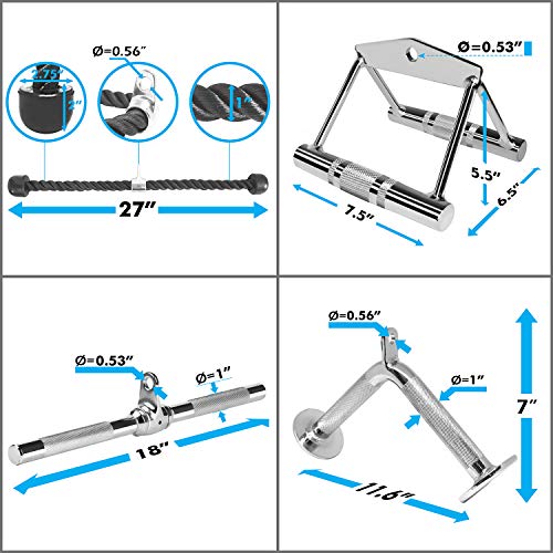 Combo de accesorio de cuerda para tríceps. Multiopción:Doble mango D, barra en forma de V, cuerda de tríceps, barra recta giratoria, V Handle+Tricep Rope+Rotating Bar+V-Shaped Bar