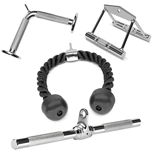 Combo de accesorio de cuerda para tríceps. Multiopción:Doble mango D, barra en forma de V, cuerda de tríceps, barra recta giratoria, V Handle+Tricep Rope+Rotating Bar+V-Shaped Bar