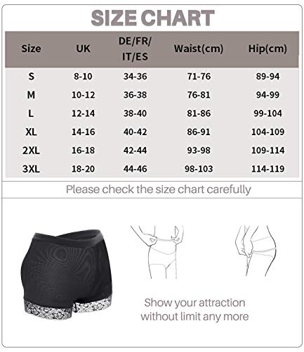 COMFREE Braguitas Moldeadoras Levanta Gluteos Ropa Interior Sin Costuras Lencería Reductora Bragas Control con Almohadillas Ajustable Calzoncillos Elástico Shapewear para Mujer Negro S