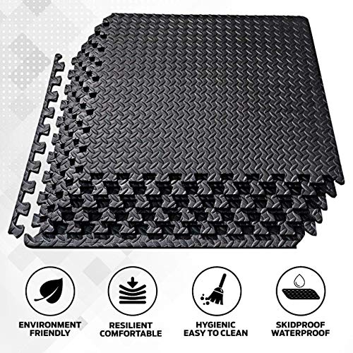 ComFy Mat - Esterilla de ejercicio de espuma entrelazada unisex, color negro, tamaño 4 TILES ( 16 Square feet)