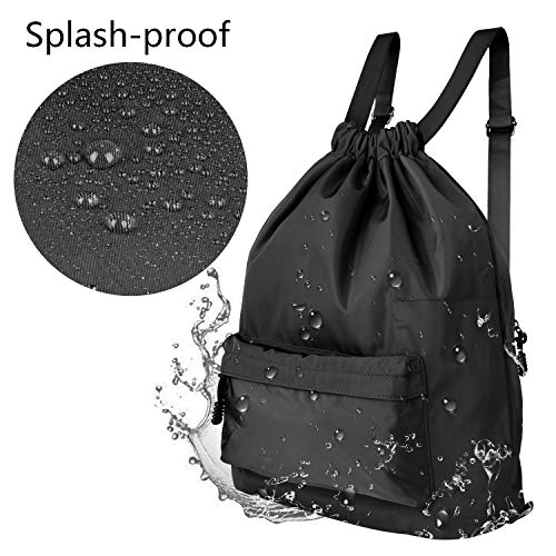 Comius Sharp Bolsas de Cuerdas para el Gimnasio, Bolsa Lona Mochilas Casual para PC Viaje Libros Acampada Estudiantes Escuela Mochila Cuerda para Chico Chica Hombre Muje (Black)