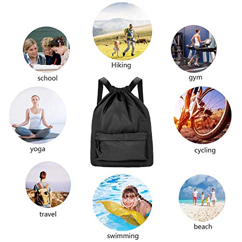 Comius Sharp Bolsas de Cuerdas para el Gimnasio, Bolsa Lona Mochilas Casual para PC Viaje Libros Acampada Estudiantes Escuela Mochila Cuerda para Chico Chica Hombre Muje (Black)