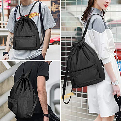 Comius Sharp Bolsas de Cuerdas para el Gimnasio, Bolsa Lona Mochilas Casual para PC Viaje Libros Acampada Estudiantes Escuela Mochila Cuerda para Chico Chica Hombre Muje (Black)