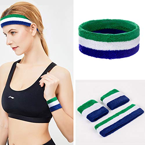 Comius Sharp Juego de Muñequeras Deportiva, 2 Piezas Diadema Deportiva + 4 Piezas Muñequera Pulsera Deportiva para Yoga, Baloncesto, Golf, Tenis