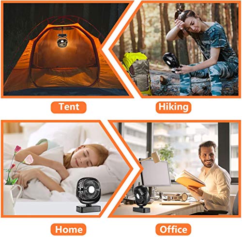 COMLIFE Ventilador Portátil para Camping con Luz LED, 3 Velocidades, Rotación de 360 °, Alimentado por USB o Batería Recargable 4400mAh, Ventilador de Mesa para el Hogar, Exterior, Oficina, Camping