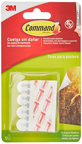 Command 17024 - Pack de 12 tiras pequeñas para posters, color blanco