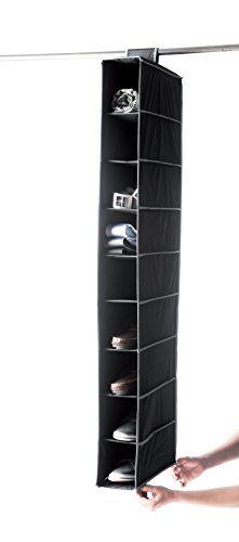 Compactor Estantería Colgante Flexible para Calzado y Ropa, 9 Compartimentos, Fijación con Velcro, hasta 6kg, Negro, Polipropileno, 15 x 30 x H. 128 cm, RAN6274, Tela, 15x30x128 cm