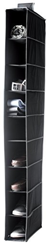 Compactor Estantería Colgante Flexible para Calzado y Ropa, 9 Compartimentos, Fijación con Velcro, hasta 6kg, Negro, Polipropileno, 15 x 30 x H. 128 cm, RAN6274, Tela, 15x30x128 cm