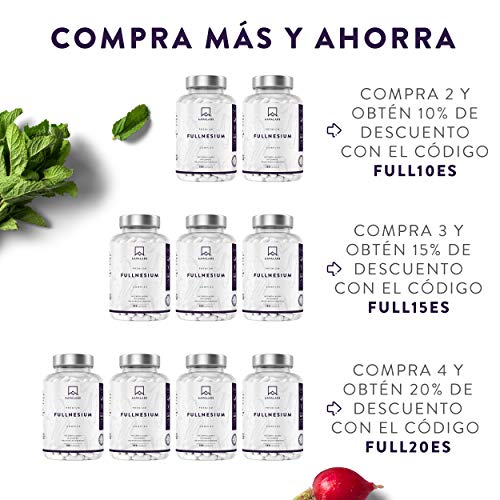 Complejo de Magnesio Fullnesium - 180 Cápsulas - 400 mg/Dosis Diaria - Óxido de Magnesio, Citrato de Magnesio, Malato de Magnesio, Taurato de Magnesio - 100% Vegano