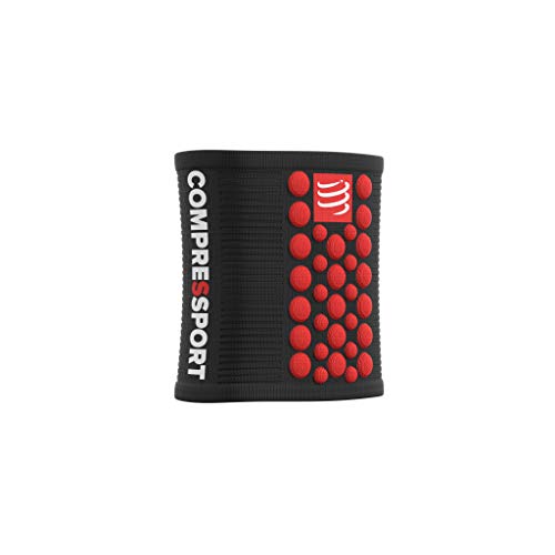 Compressport - Muñequera Multideporte Negra/roja - Sweatbands 3D.Dots - Muñequera antitranspiración - Propiedades Ultra absorbentes - Fibras de Secado rápido
