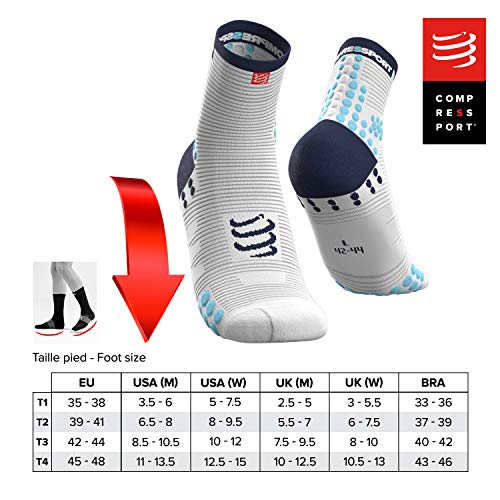 COMPRESSPORT Pro Racing Socks v3.0 Run High Calcetines para Correr, Unisex-Adult, Blanco/Azul, T4