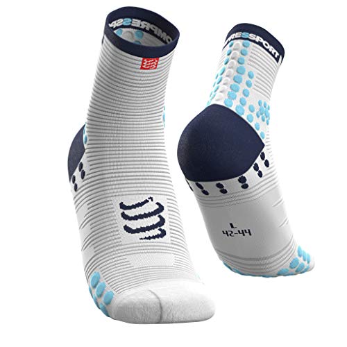 COMPRESSPORT Pro Racing Socks v3.0 Run High Calcetines para Correr, Unisex-Adult, Blanco/Azul, T4