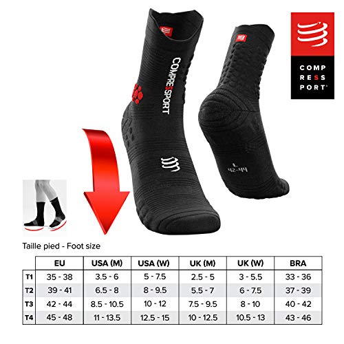 COMPRESSPORT Pro Racing Socks v3.0 Trail Calcetines para Correr, Unisex-Adult, Negro/Rojo, T4