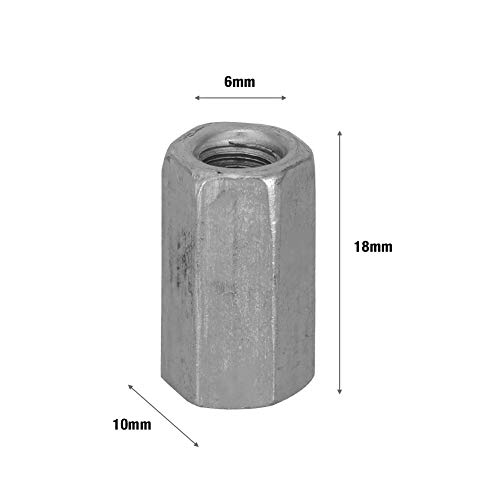 Conector de Varilla Larga Tuerca Hexagonal Conector de Varilla Roscada Conector Acero de Carbono Tuerca de Acoplamiento Métrica 10 Piezas (tamaño : M6*18)