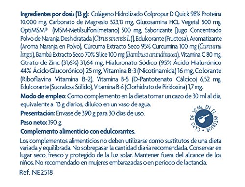Confortflex® colágeno polvo hidrolizado con, magnesio, glucosamina, MSM, silicio, vitamina C, zinc, ácido hialurónico, vitamina B-3, vitaminaB-5, vitamina B-6 y cúrcuma– 390 gramos, 30 días.