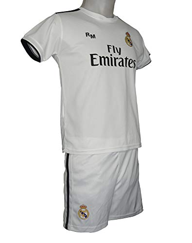 Conjunto Complet Infantil Real Madrid Réplica Oficial Licenciado de la Primera Equipación Temporada 2018-19 Sin Dorsal (10 años)