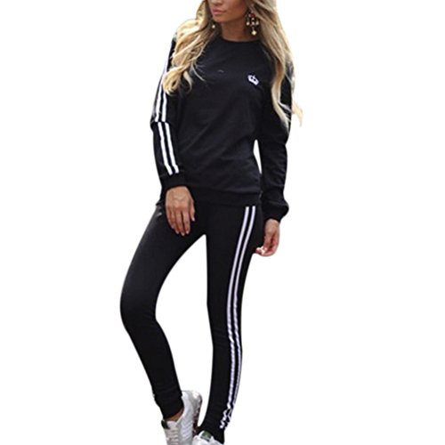 Conjunto de chándal para mujer de manga larga con capucha y pantalones deportivos, 2 piezas de chándal completo, 3 colores Negro Negro ( (38/40 ES) Etiqueta Large