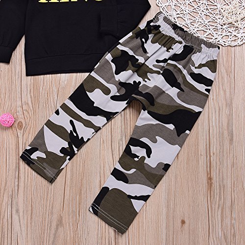 Conjunto de trajes de chándal para niños pequeños con letras y pantalones de camuflaje Negro + camuflaje 4-5 Años