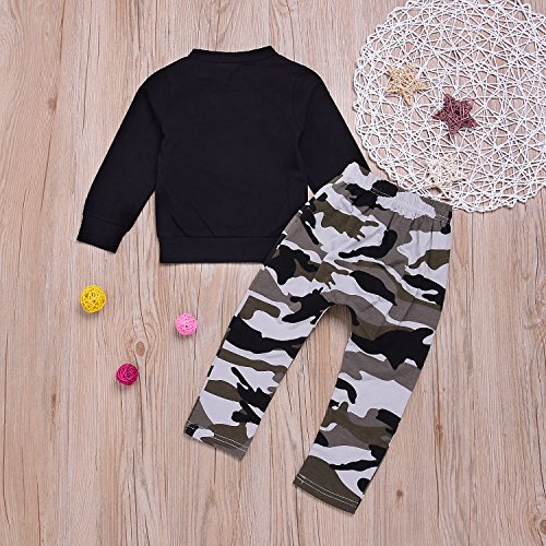 Conjunto de trajes de chándal para niños pequeños con letras y pantalones de camuflaje Negro + camuflaje 4-5 Años