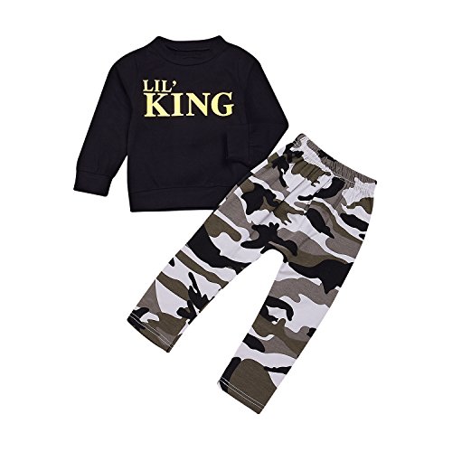 Conjunto de trajes de chándal para niños pequeños con letras y pantalones de camuflaje Negro + camuflaje 4-5 Años