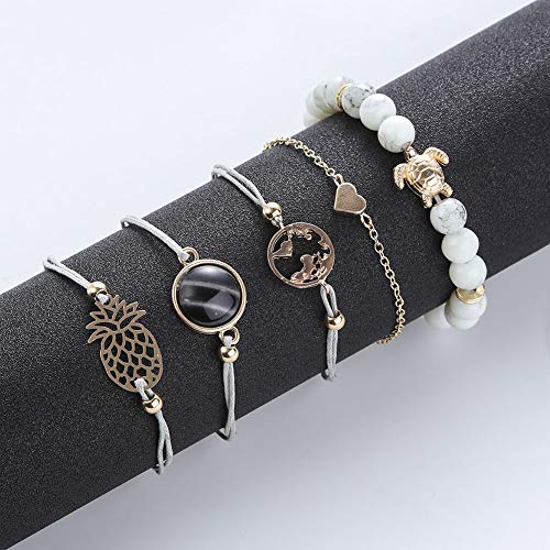 Conjunto Pulseras Mujer, Dsaren Apilable Pulsera Ajustable Circón Brazalete Conjunto Mujeres Accesorios de la joyería, Mejores Regalos para Ella (Piña y tortuga)