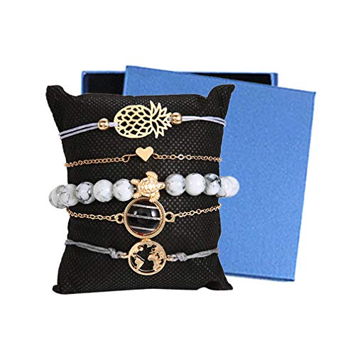 Conjunto Pulseras Mujer, Dsaren Apilable Pulsera Ajustable Circón Brazalete Conjunto Mujeres Accesorios de la joyería, Mejores Regalos para Ella (Piña y tortuga)