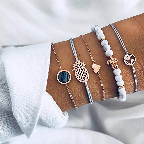 Conjunto Pulseras Mujer, Dsaren Apilable Pulsera Ajustable Circón Brazalete Conjunto Mujeres Accesorios de la joyería, Mejores Regalos para Ella (Piña y tortuga)