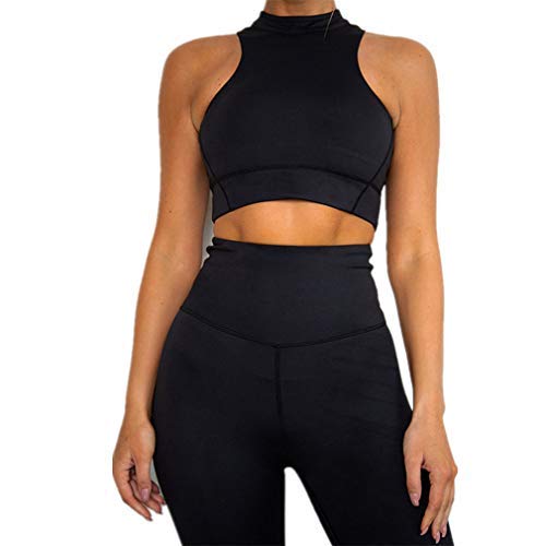 Conjunto Ropa Deportiva Mujer, Morbuy Deportivos Entrenamiento Fitness Yoga Top y Pantalones Leggings Raya Lateral Set Chandal Estampada Running Pilates (M,Negro Fluorescente)