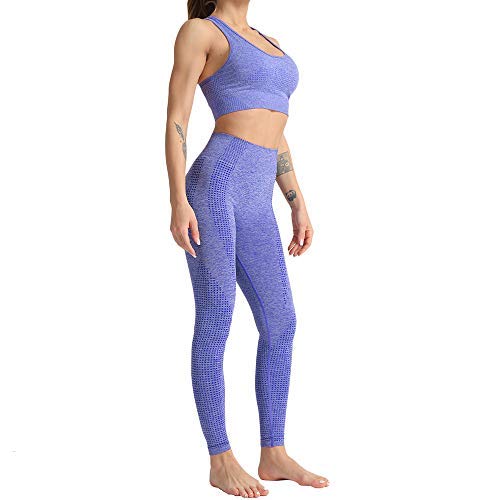 Conjunto Yoga 3 Piezas Ropa Fitness , Pantalones De Yoga Súper Elásticos Sin Costuras+Bralette Para Mujer+Camiseta Deportiva De Manga Larga Sin Costuras Mujer Morado ( L